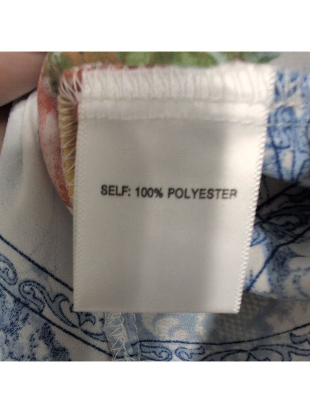 Rose & Olive Floral Fruit Shirt Womens Size XL Blue Patchwork Camp 3/4 Sleeves - Picture 6 of 9